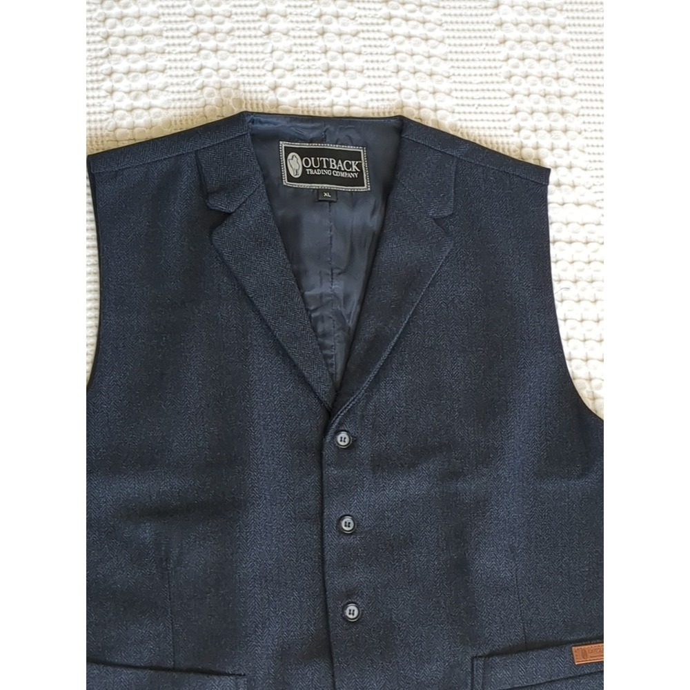 NWT Outback Trading Company Jesse Herringbone Wool Blend Vest Size XL Blue - Picture 2 of 9